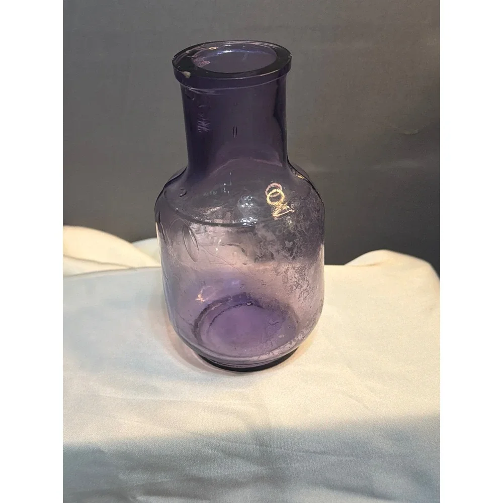 Vintage Wicherts Purple Amethyst Glass Bottle Embossed Shield Crest Apothecary